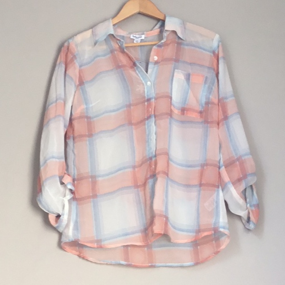 Splendid Sheer Plaid Button Up Shirt